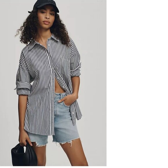 Anthropologie The Bennet Buttondown cotton Shirt buttondown  Maeve M  black new - Picture 3 of 10